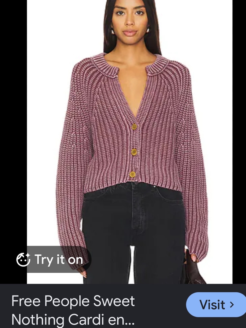 Free People Cropped Ribbed Cardigan in Dusty Mauve